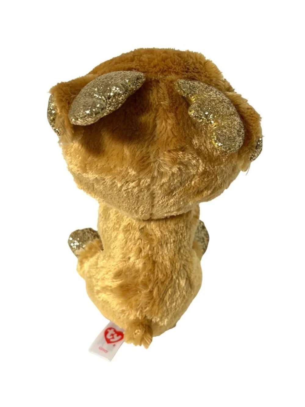Ty Beanie Boos Plush Glitzy Reindeer 6 in tall Gold Sparkle Eyes HOrns Hoof Beig